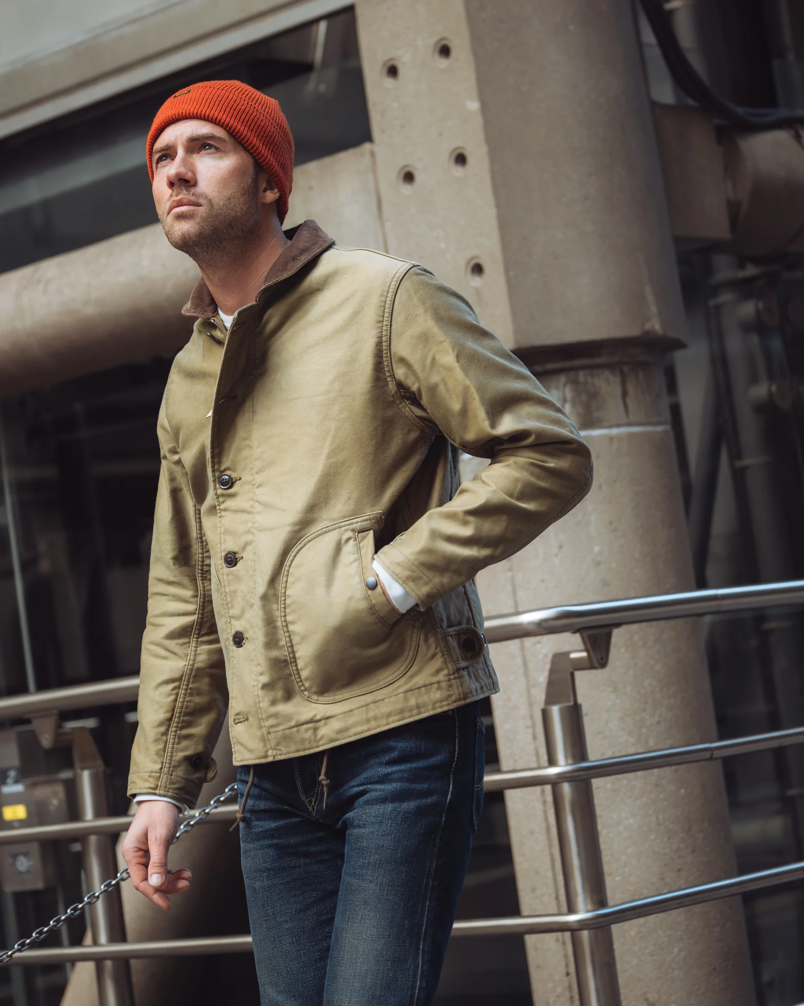 12oz Whipcord Lightweight N1 Deck Jacket - Khaki