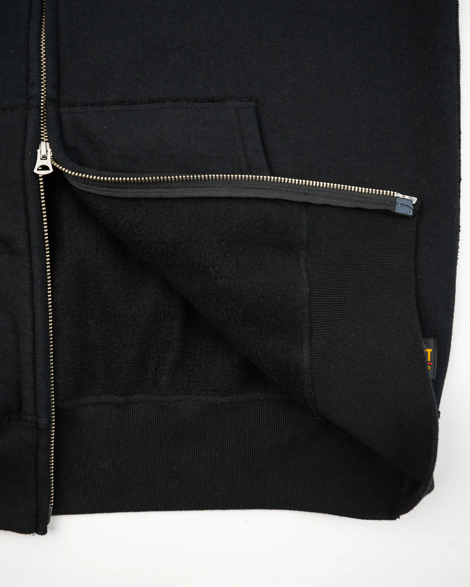 Printed 14oz Ultra Heavyweight Loopwheel Cotton Zippered Hoodie - Black