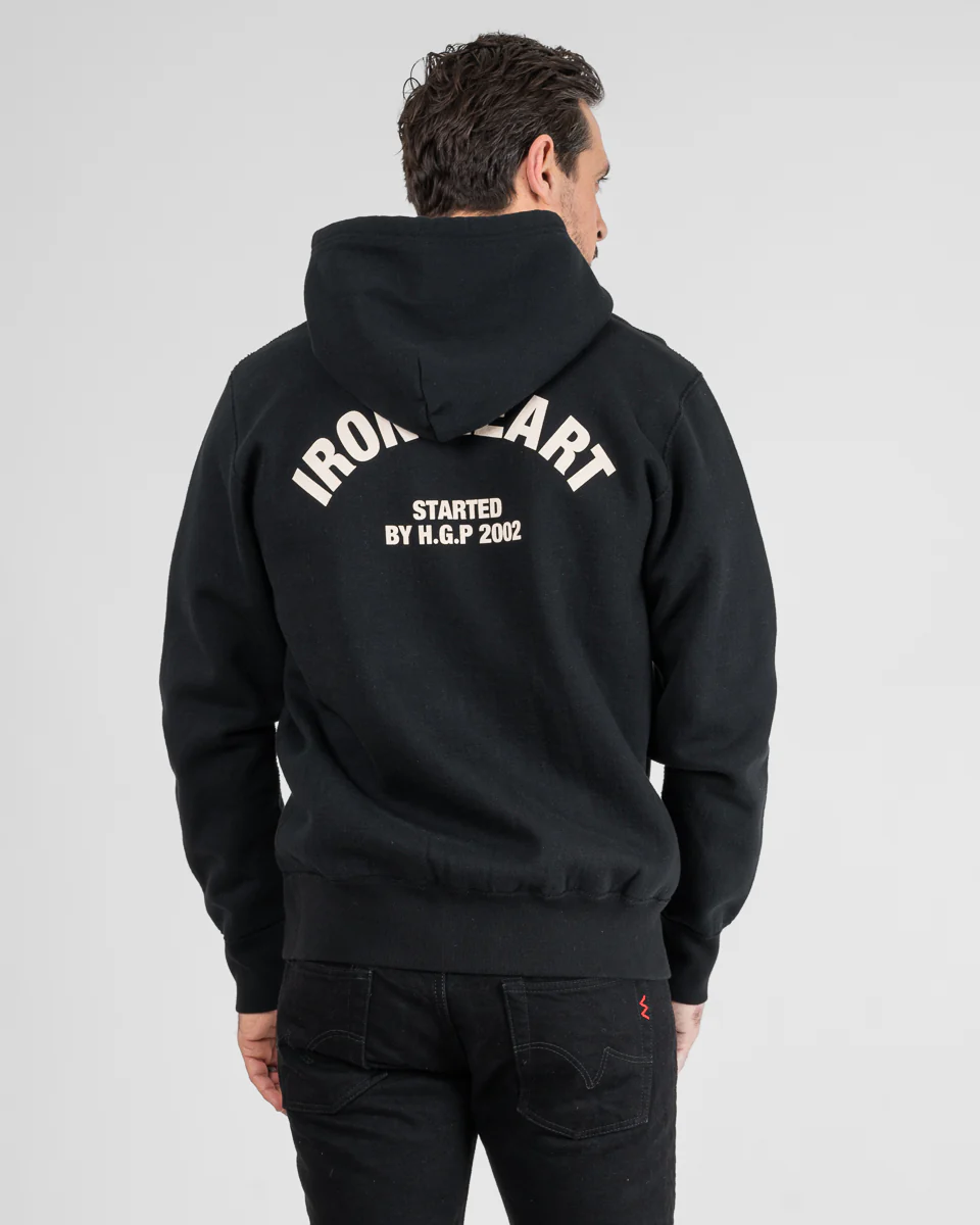 Printed 14oz Ultra Heavyweight Loopwheel Cotton Zippered Hoodie - Black