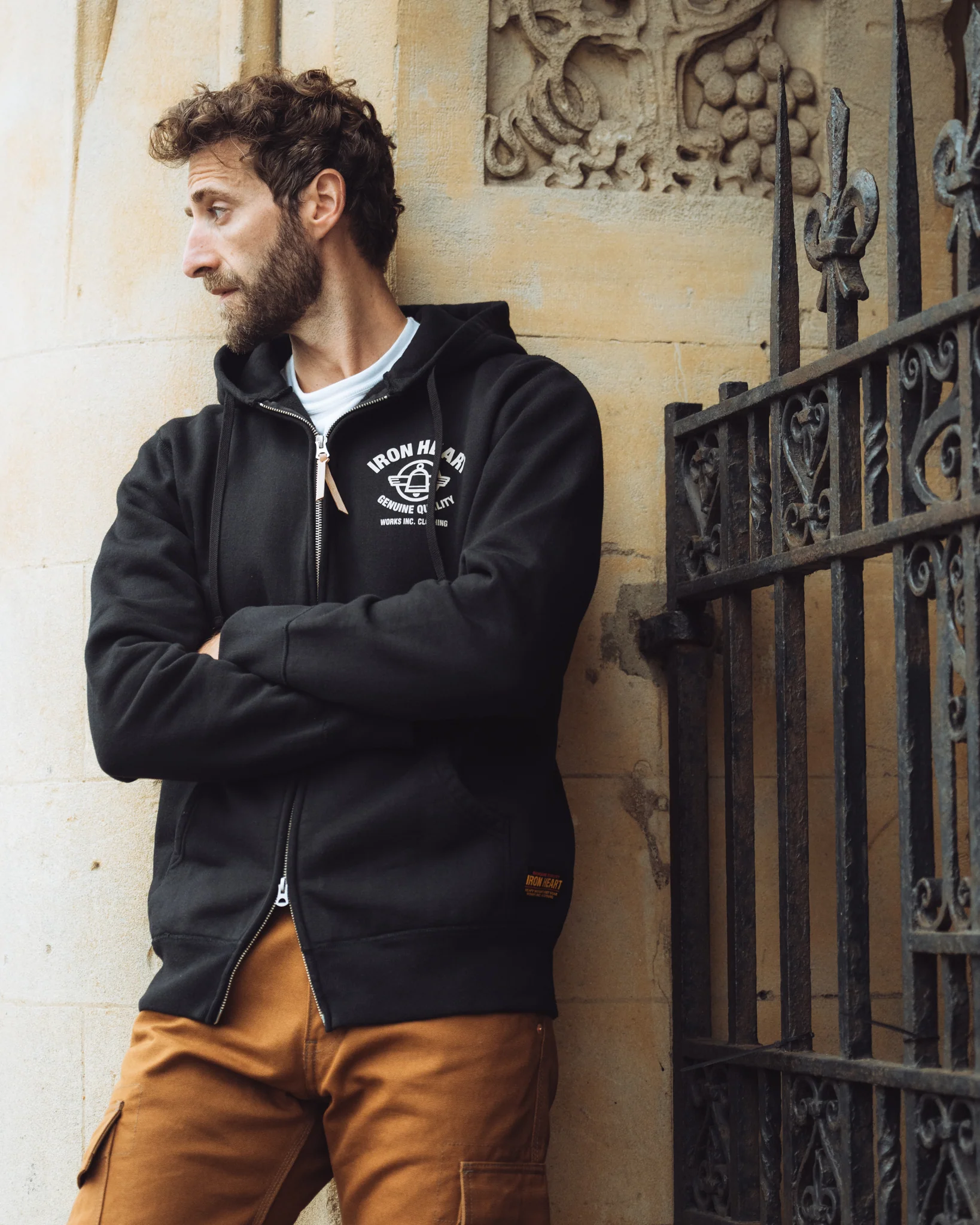 Printed 14oz Ultra Heavyweight Loopwheel Cotton Zippered Hoodie - Black