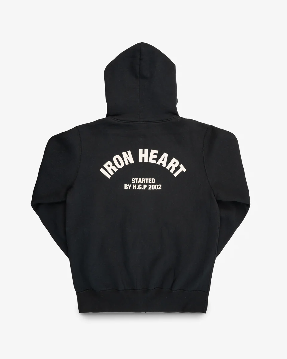 Printed 14oz Ultra Heavyweight Loopwheel Cotton Zippered Hoodie - Black