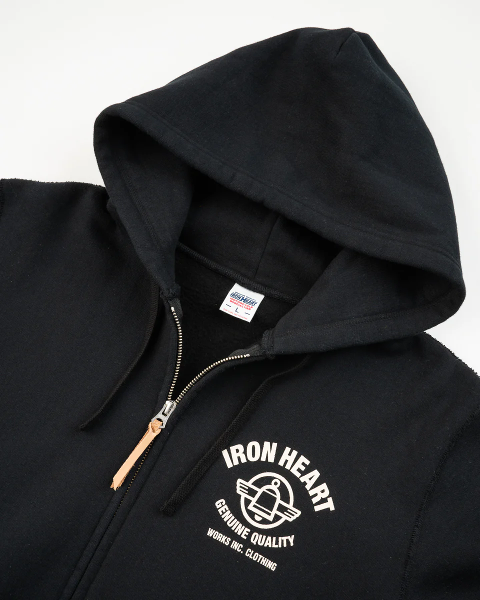 Printed 14oz Ultra Heavyweight Loopwheel Cotton Zippered Hoodie - Black