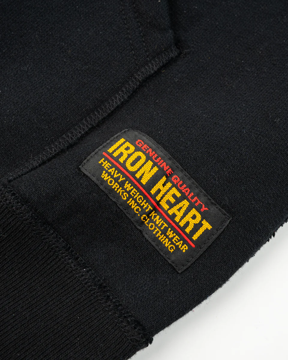 Printed 14oz Ultra Heavyweight Loopwheel Cotton Zippered Hoodie - Black