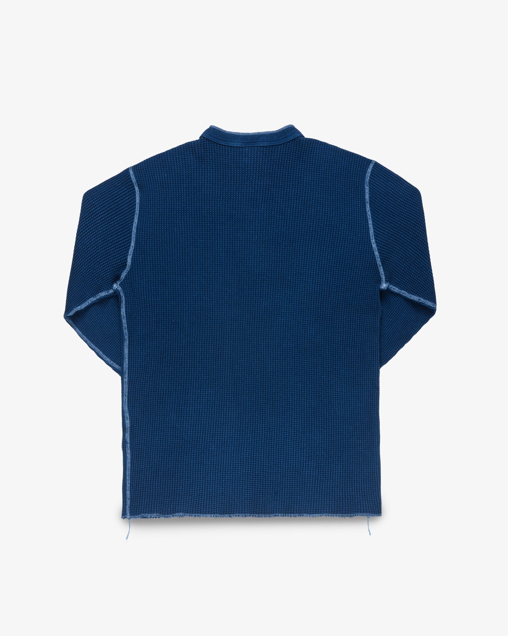 Waffle Knit Long Sleeved Thermal Henley - Indigo Dyed