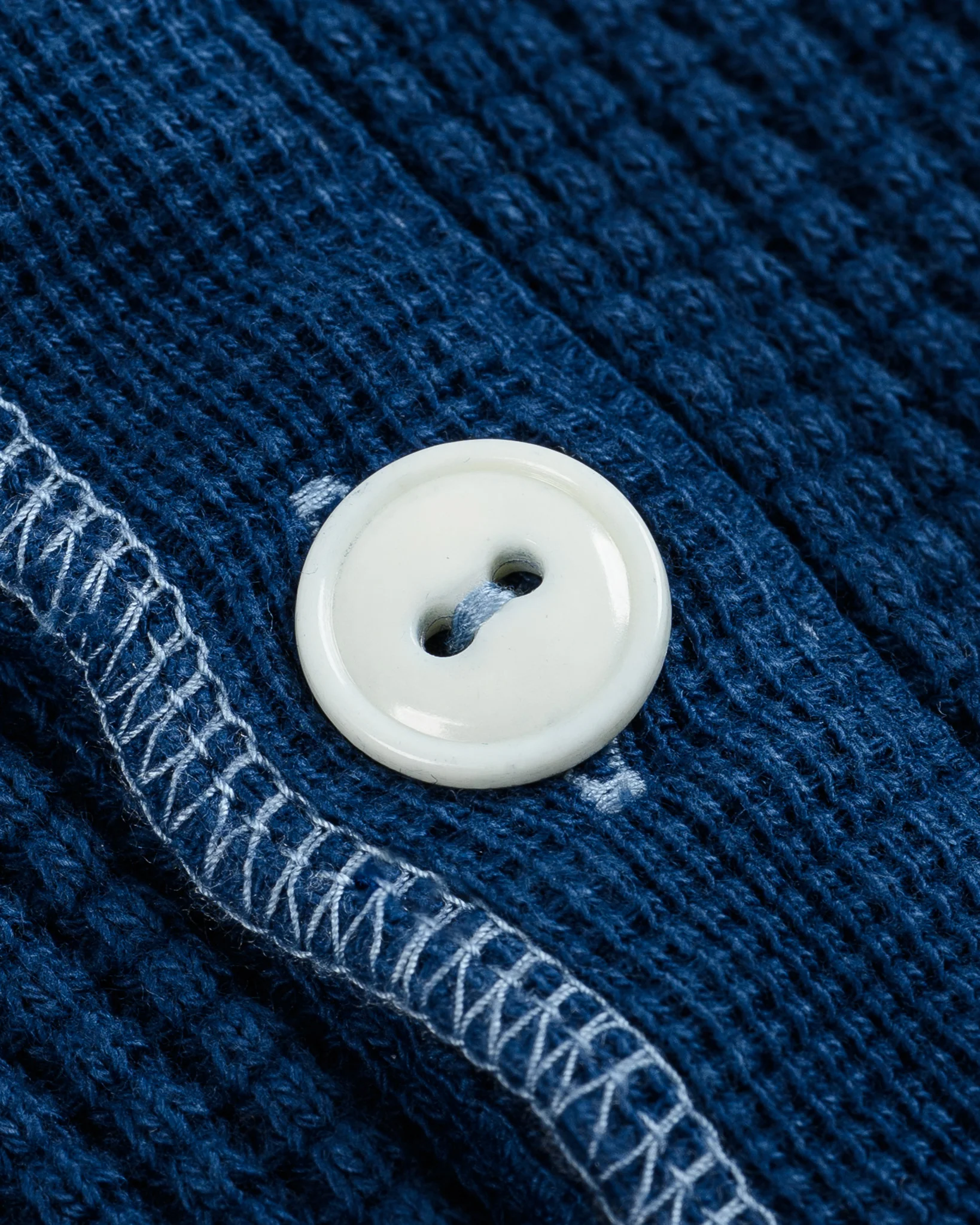 Waffle Knit Long Sleeved Thermal Henley - Indigo Dyed