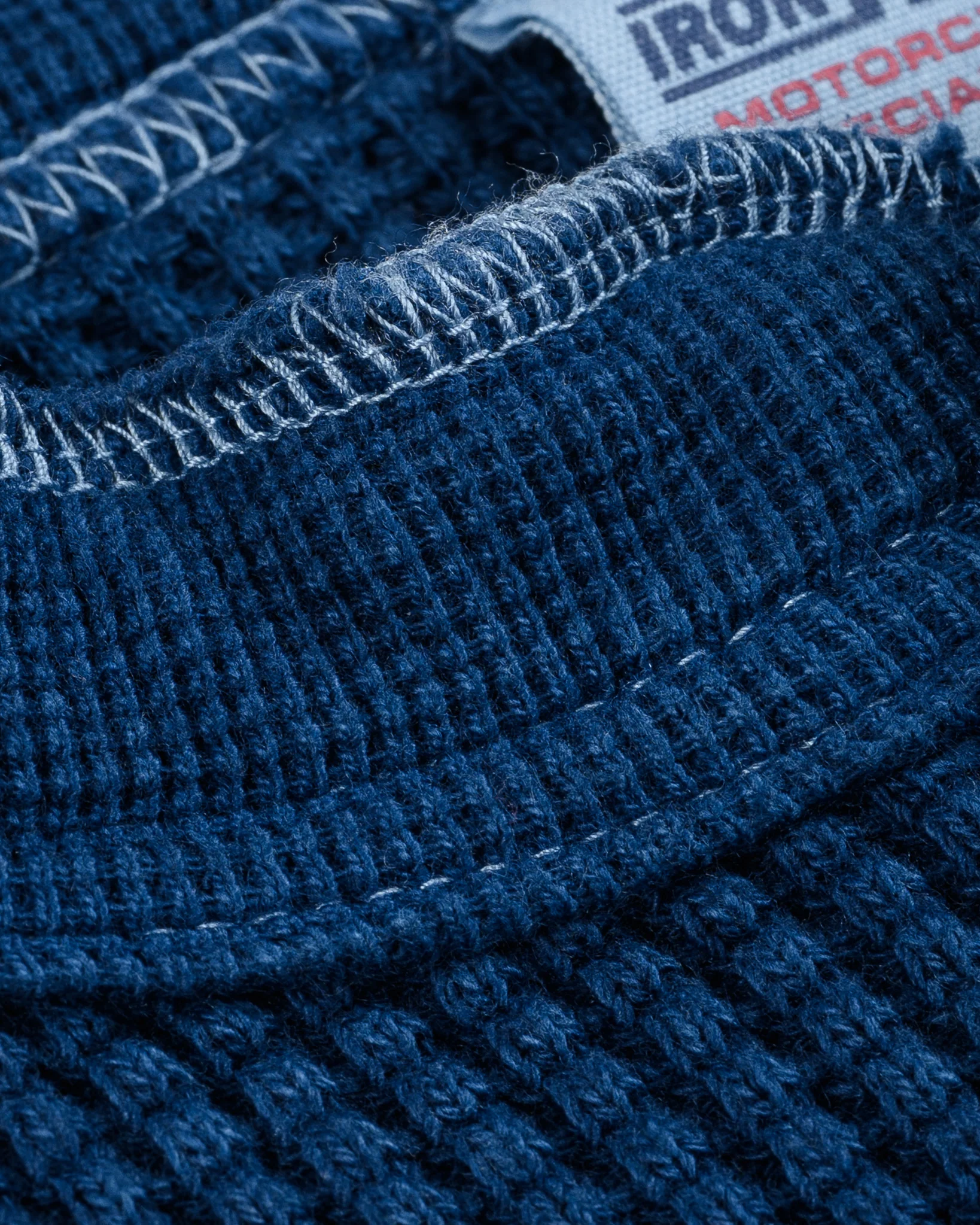 Waffle Knit Long Sleeved Thermal Henley - Indigo Dyed