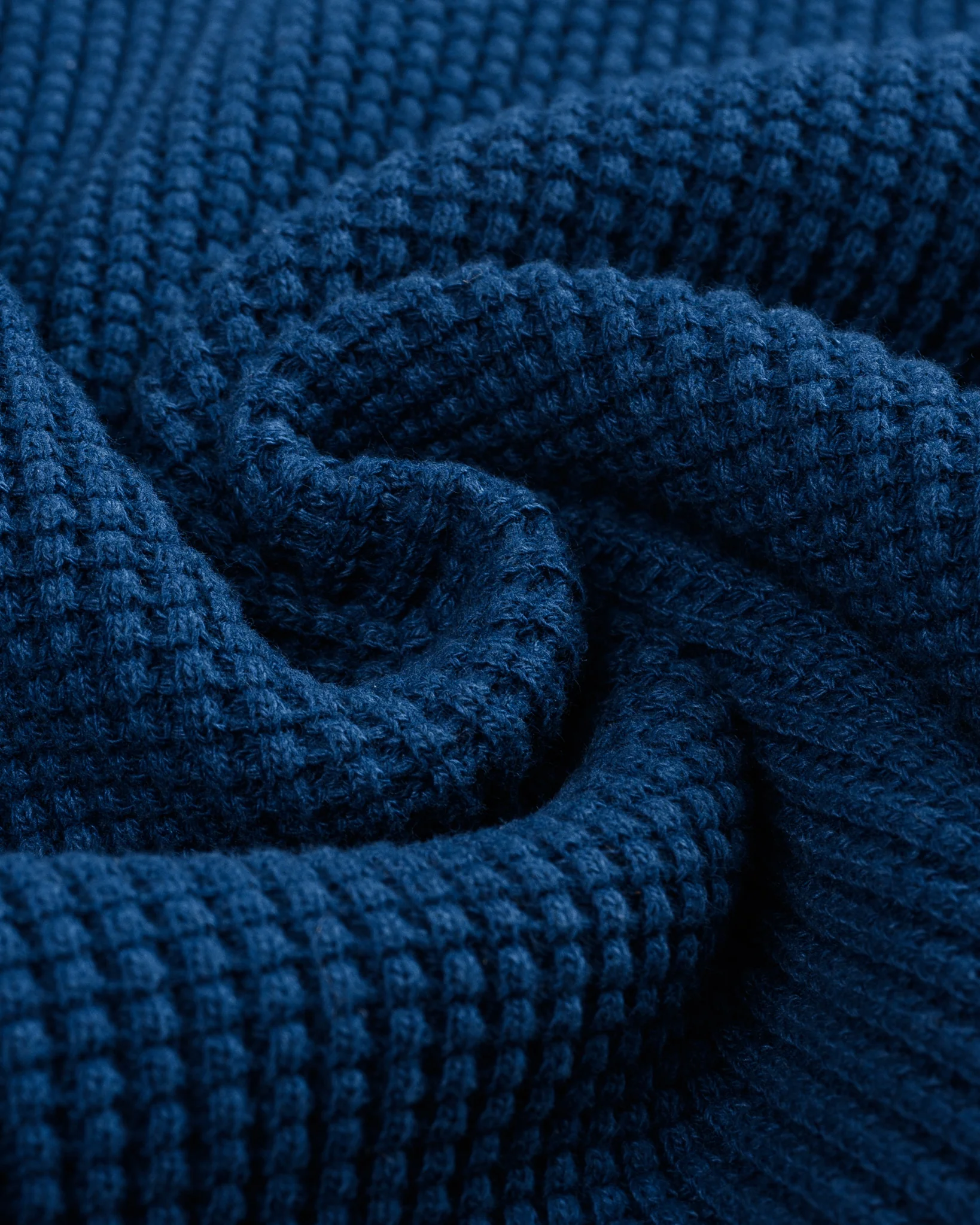 Waffle Knit Long Sleeved Thermal Henley - Indigo Dyed