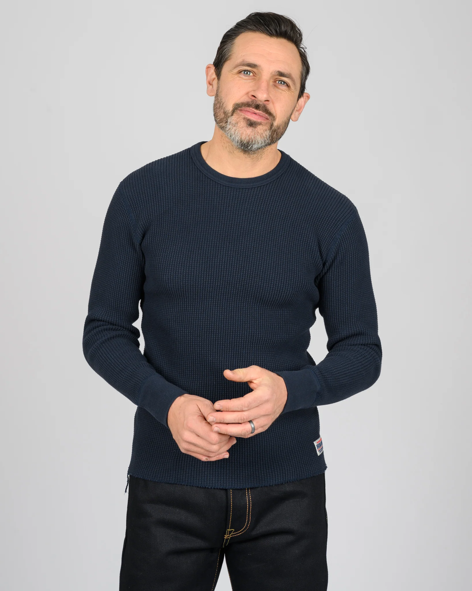 4669-waffle-knit-long-sleeved-crew-neck-thermal-top-navy-2.webp Waffle Knit Long Sleeved Crew Neck Thermal Top - Navy
