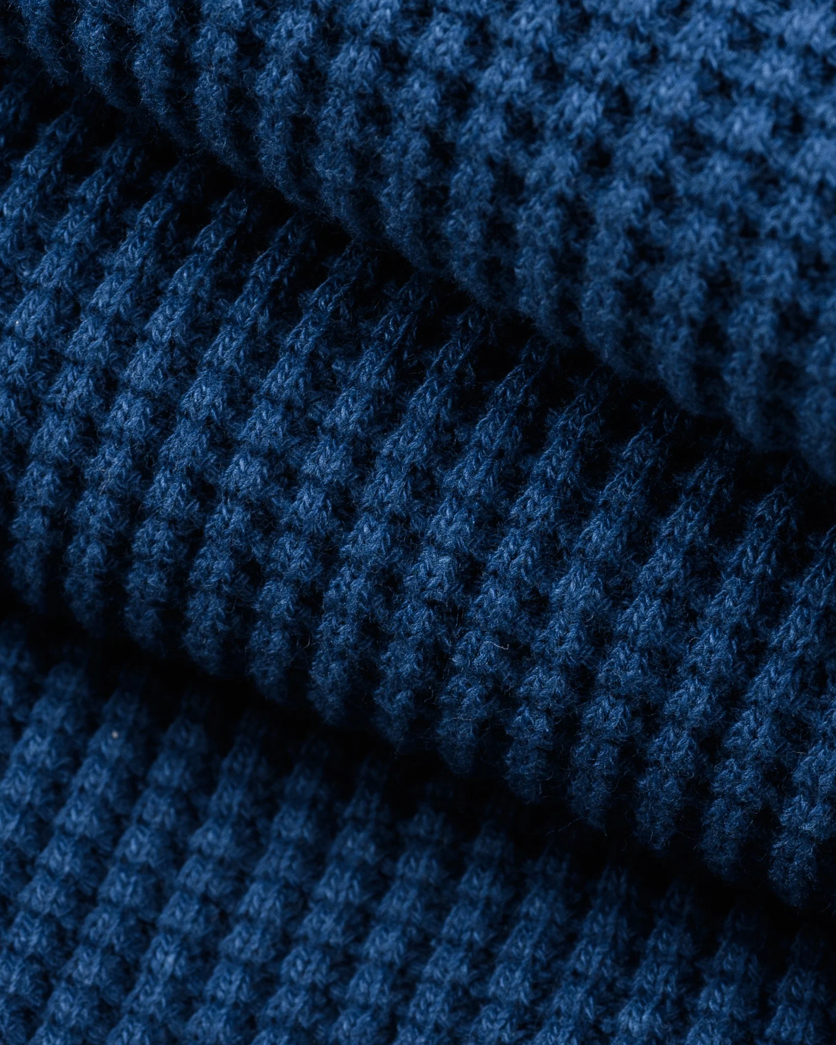 Waffle Knit Long Sleeved Crew Neck Thermal Top - Indigo Dyed