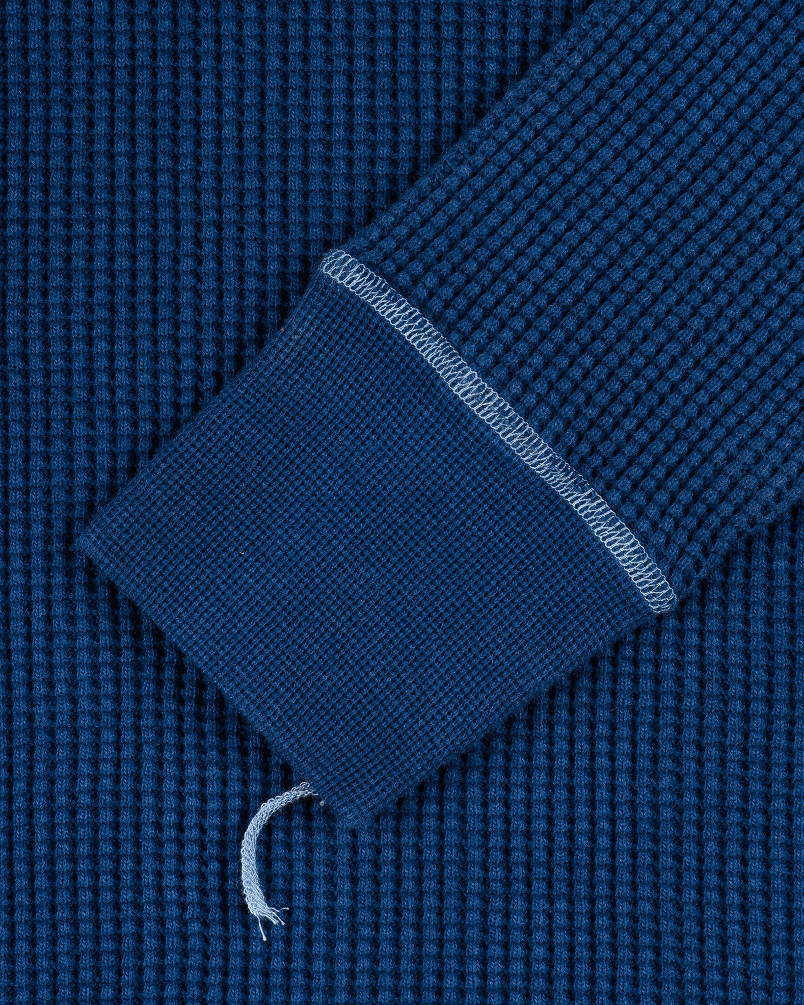Waffle Knit Long Sleeved Crew Neck Thermal Top - Indigo Dyed