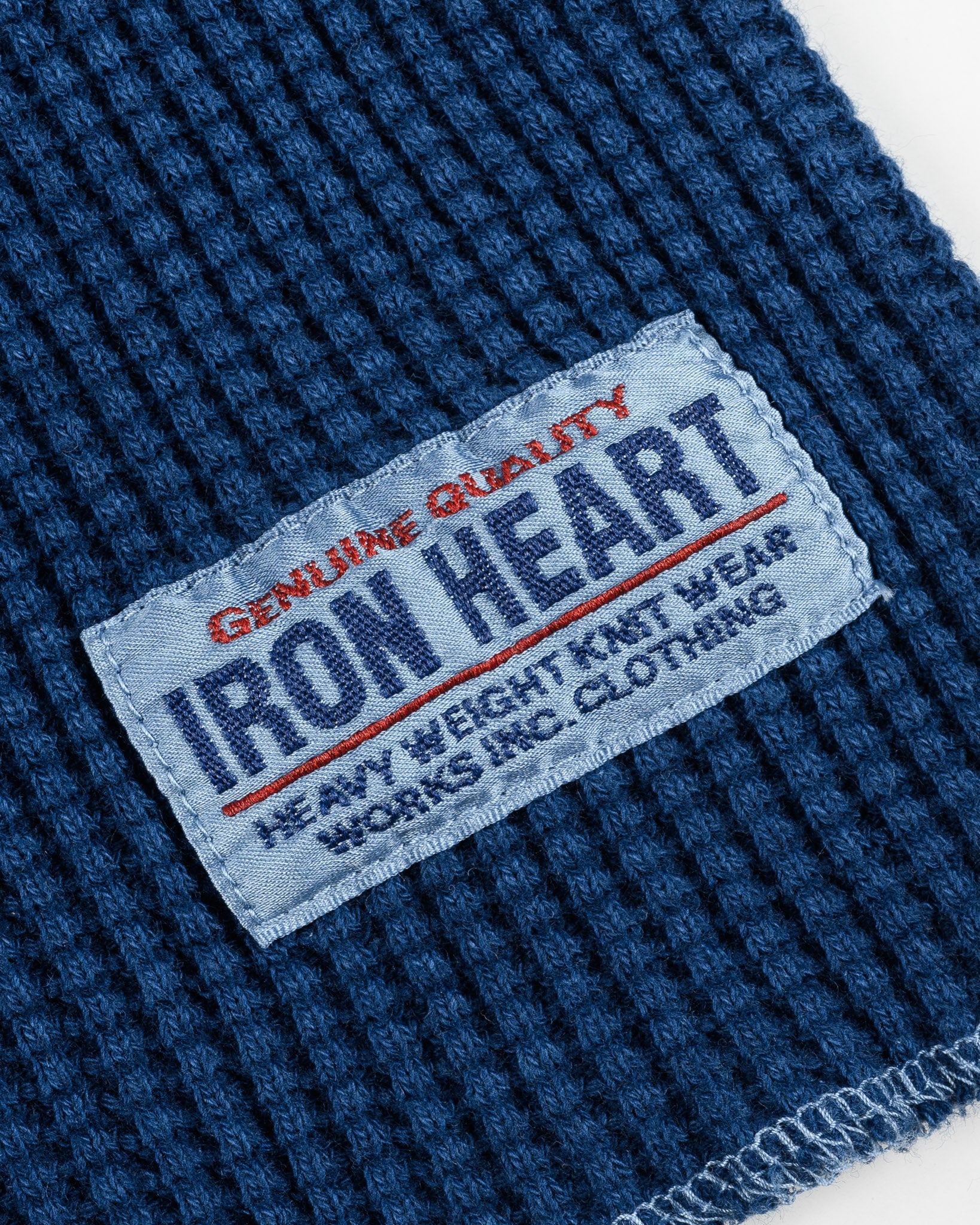 Waffle Knit Long Sleeved Crew Neck Thermal Top - Indigo Dyed