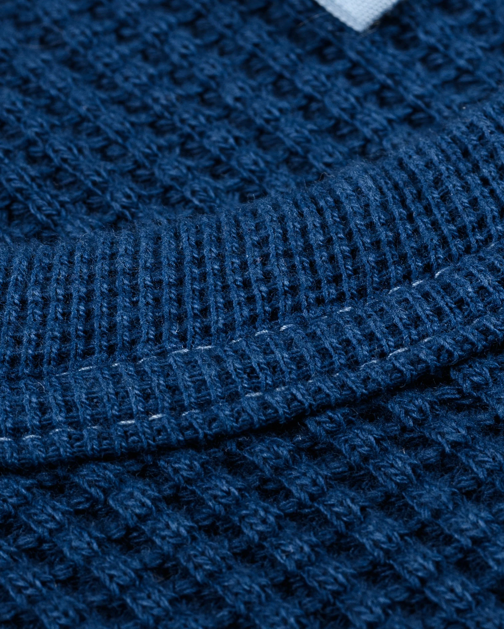 Waffle Knit Long Sleeved Crew Neck Thermal Top - Indigo Dyed