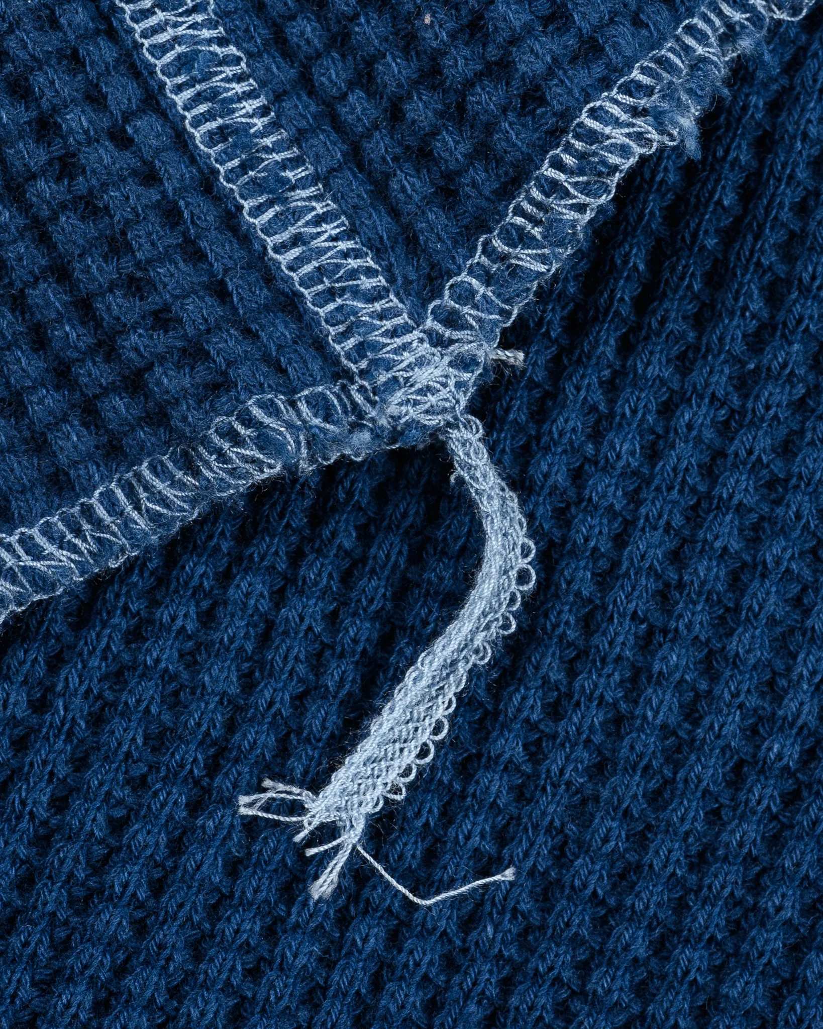 Waffle Knit Long Sleeved Crew Neck Thermal Top - Indigo Dyed