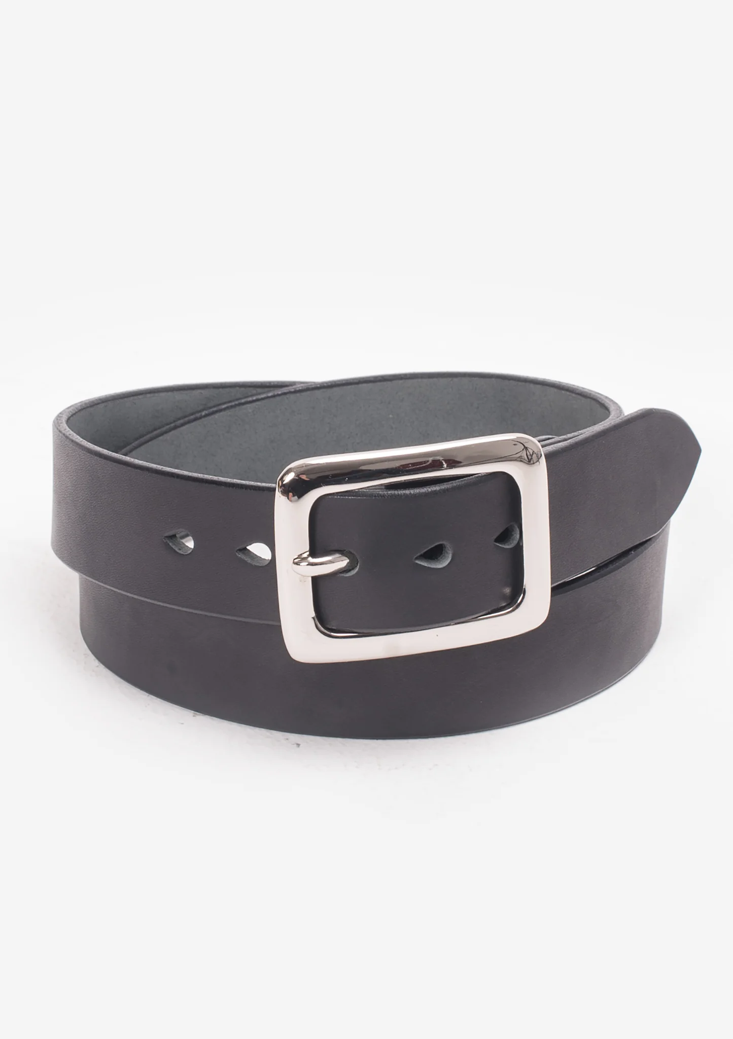 Heavy Duty "Tochigi" Leather Belt with Nickel Plated Garrison Buckle - Black