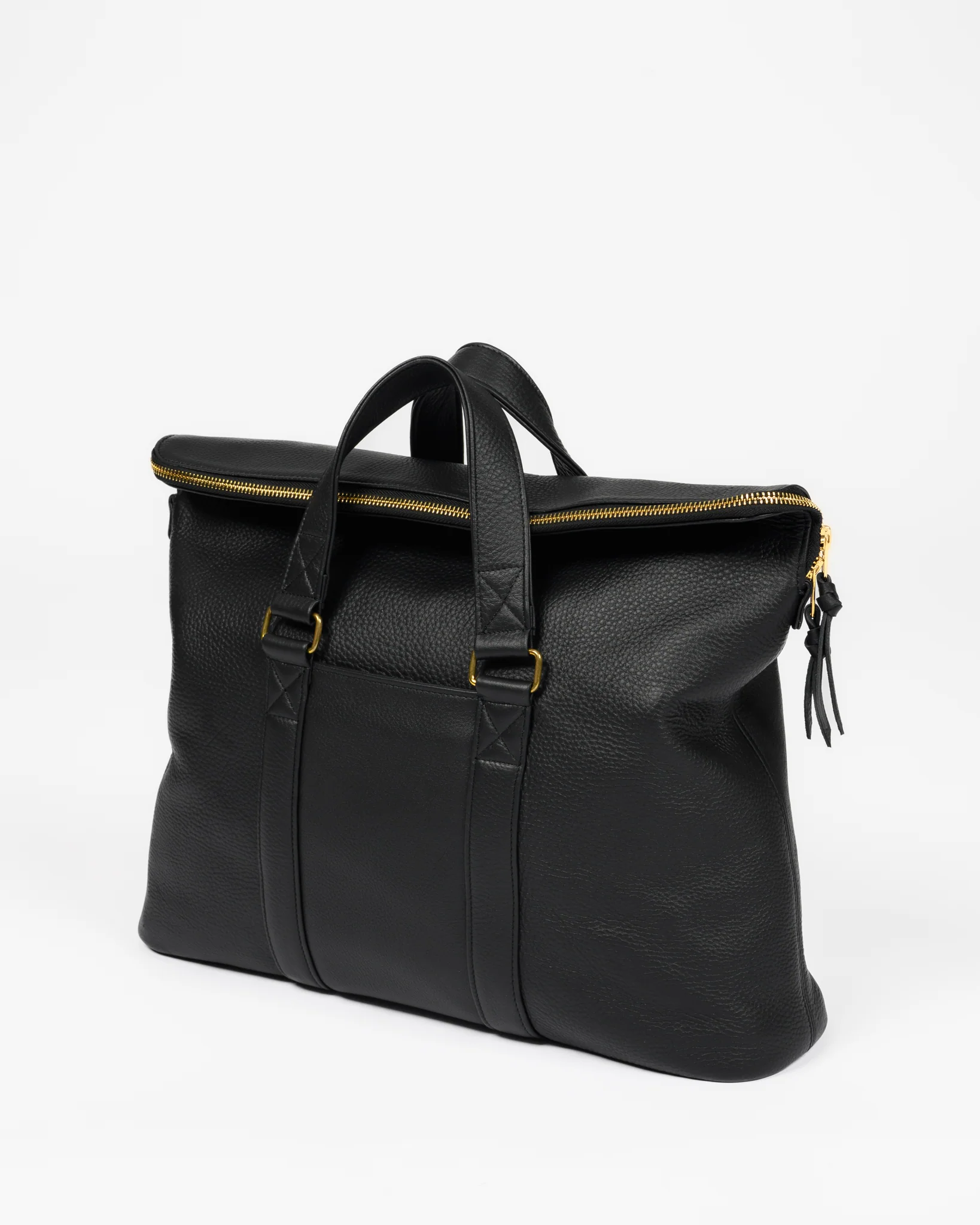 OGL Tumbled Leather Fold-Down Briefcase - Black