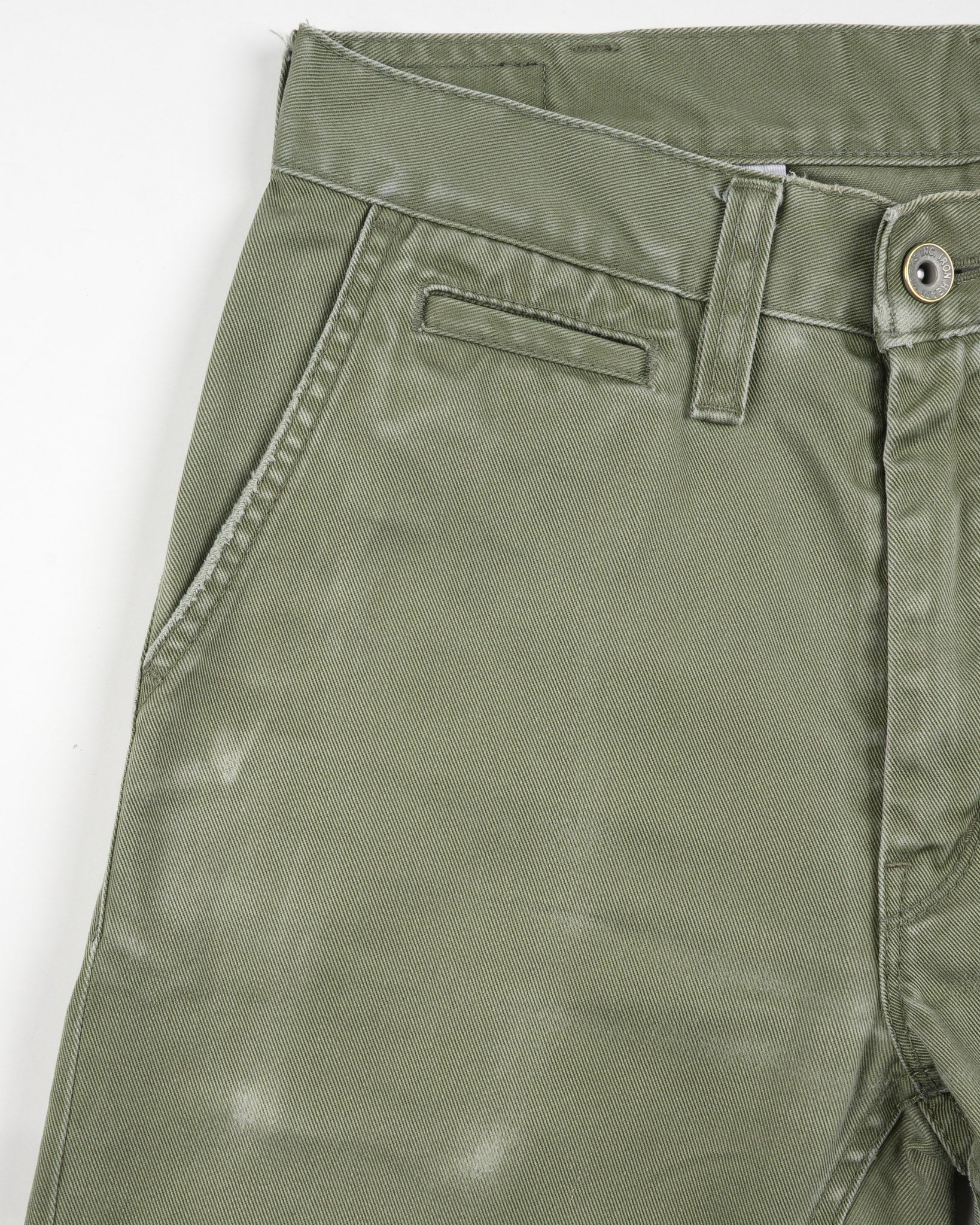 5187-9oz-mercerised-selvedge-cotton-slim-tapered-chinos-olive-ih-721-olv-tag-31-hemmed-to-31.5-4.jpg 9oz Mercerised Selvedge Cotton Slim Tapered Chinos - Olive (IH-721-OLV) Tag 31, Hemmed to 31.5"