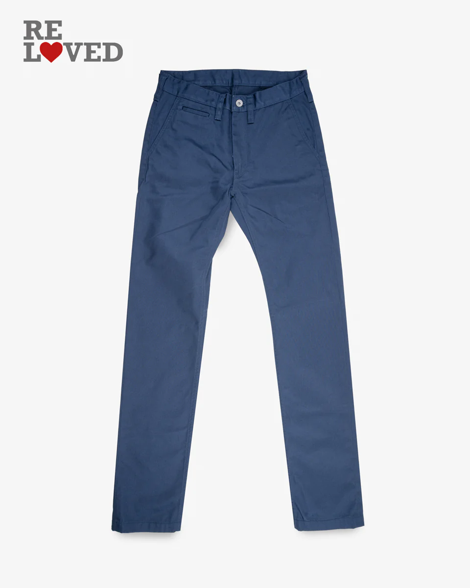9oz Mercerised Selvedge Cotton Relaxed Tapered Cut Chinos - Navy (IH-727-NAV) Tag 30, Hemmed to 35.0"