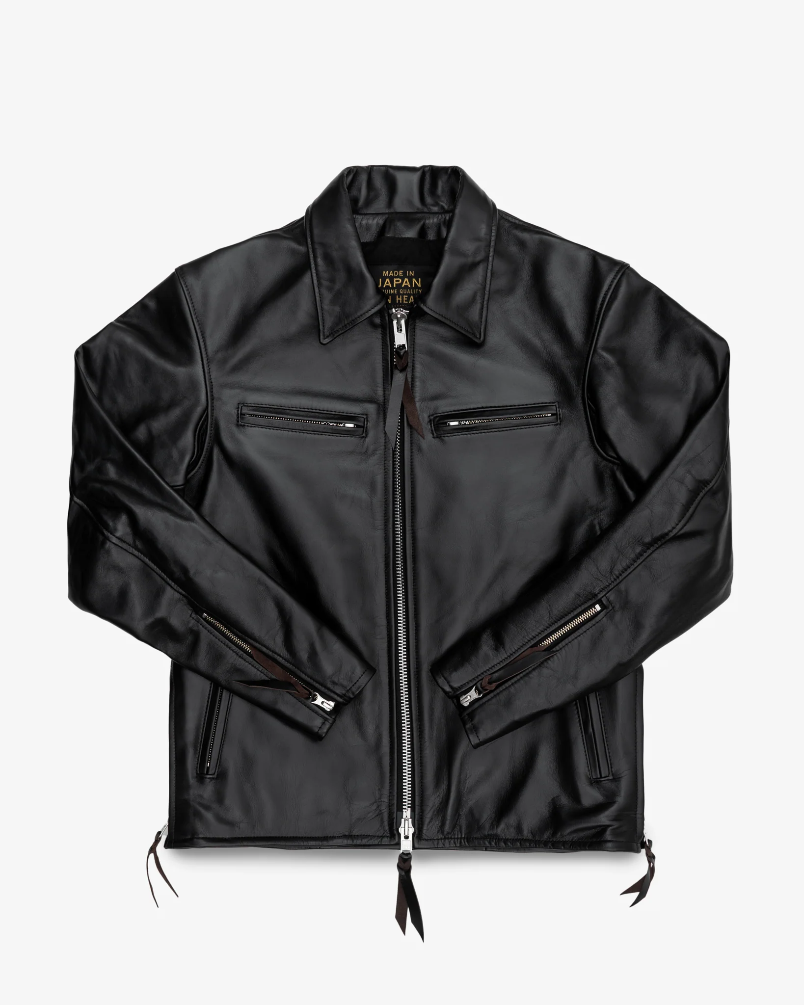 Japanese Horsehide Rider’s Jacket with Collar - Black (Tea-Core Dyed)