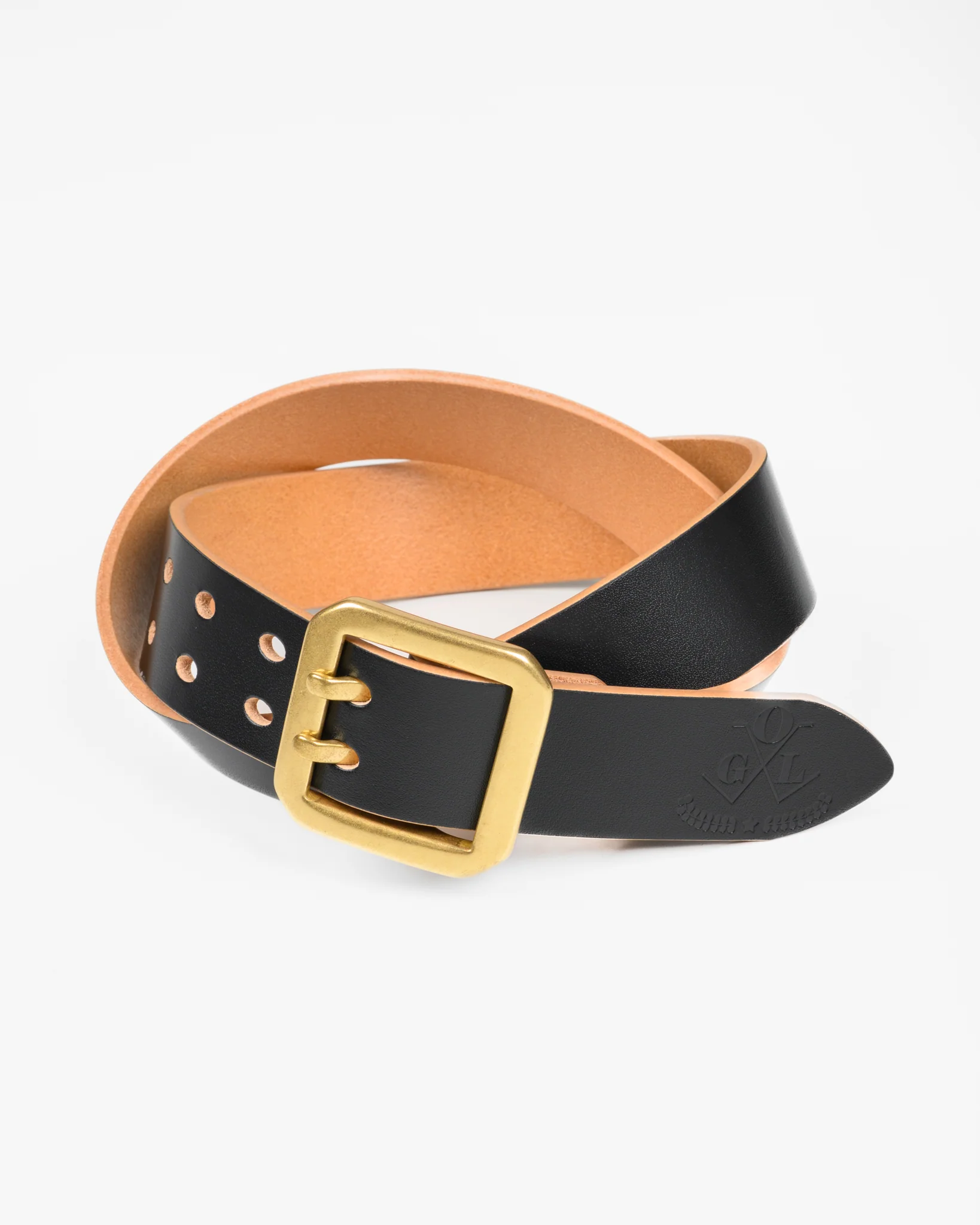 551-ogl-double-prong-garrison-buckle-leather-belt-hand-dyed-black-1.webp OGL Double Prong Garrison Buckle Leather Belt - Hand-Dyed Black