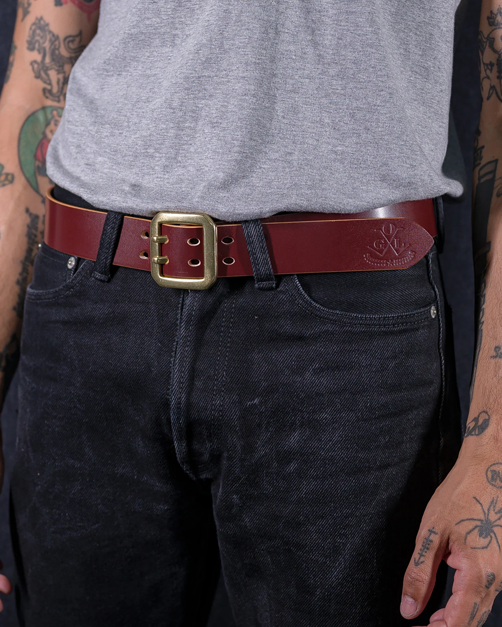 OGL Double Prong Garrison Buckle  Leather Belt - Hand-Dyed Brown