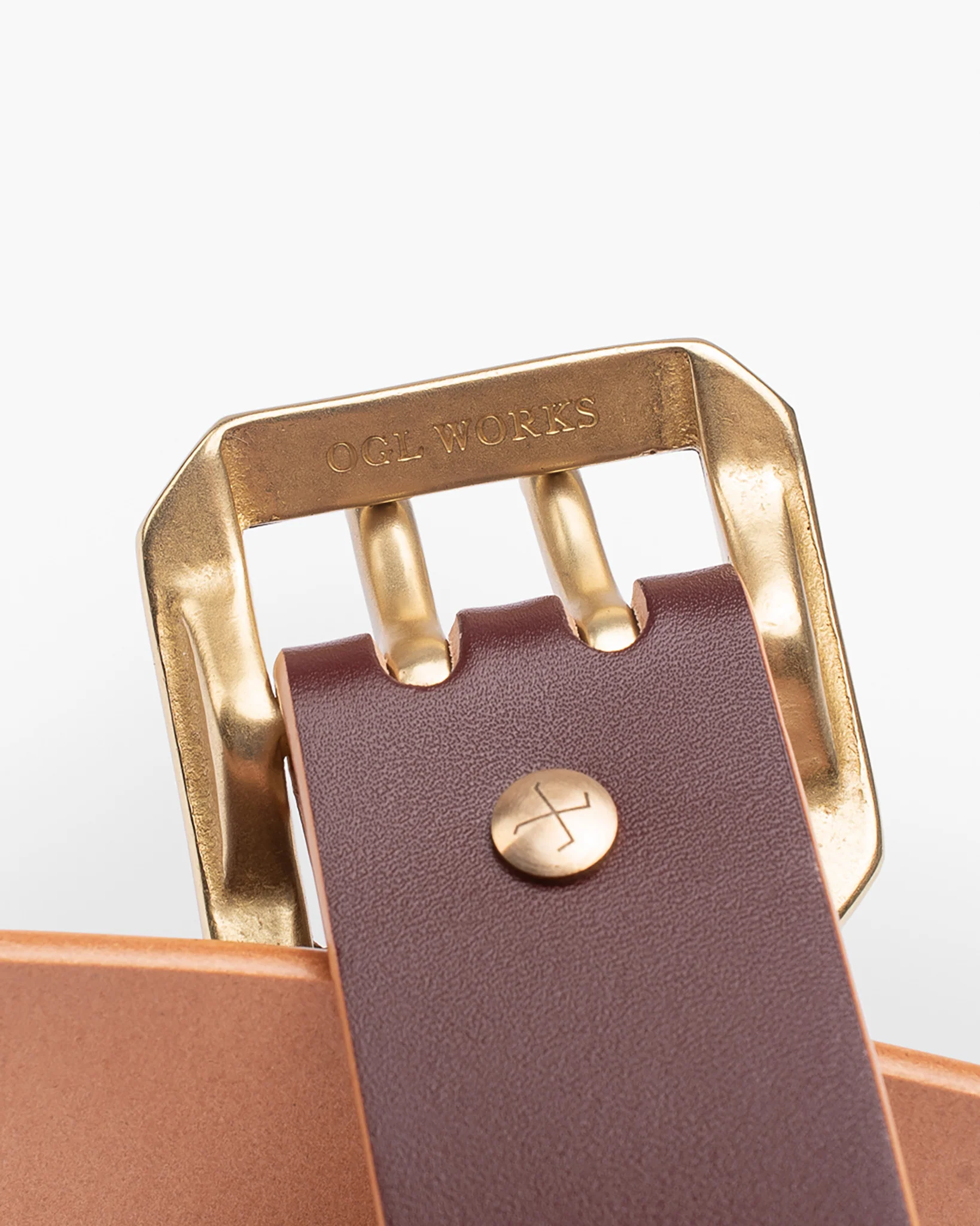 OGL Double Prong Garrison Buckle  Leather Belt - Hand-Dyed Brown