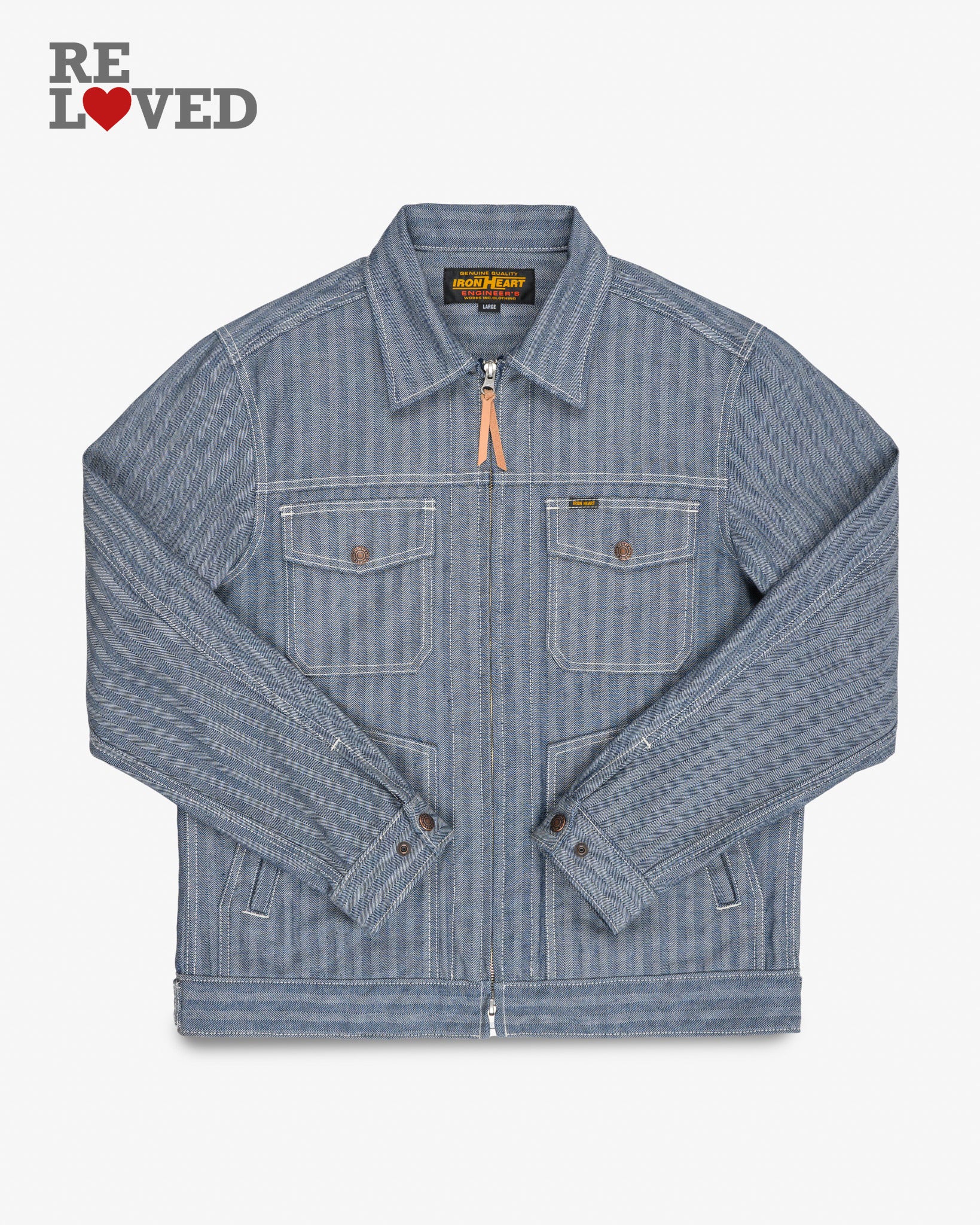 10.5oz Herringbone Work Jacket - Indigo (IHJ-164-BLU) Size Large