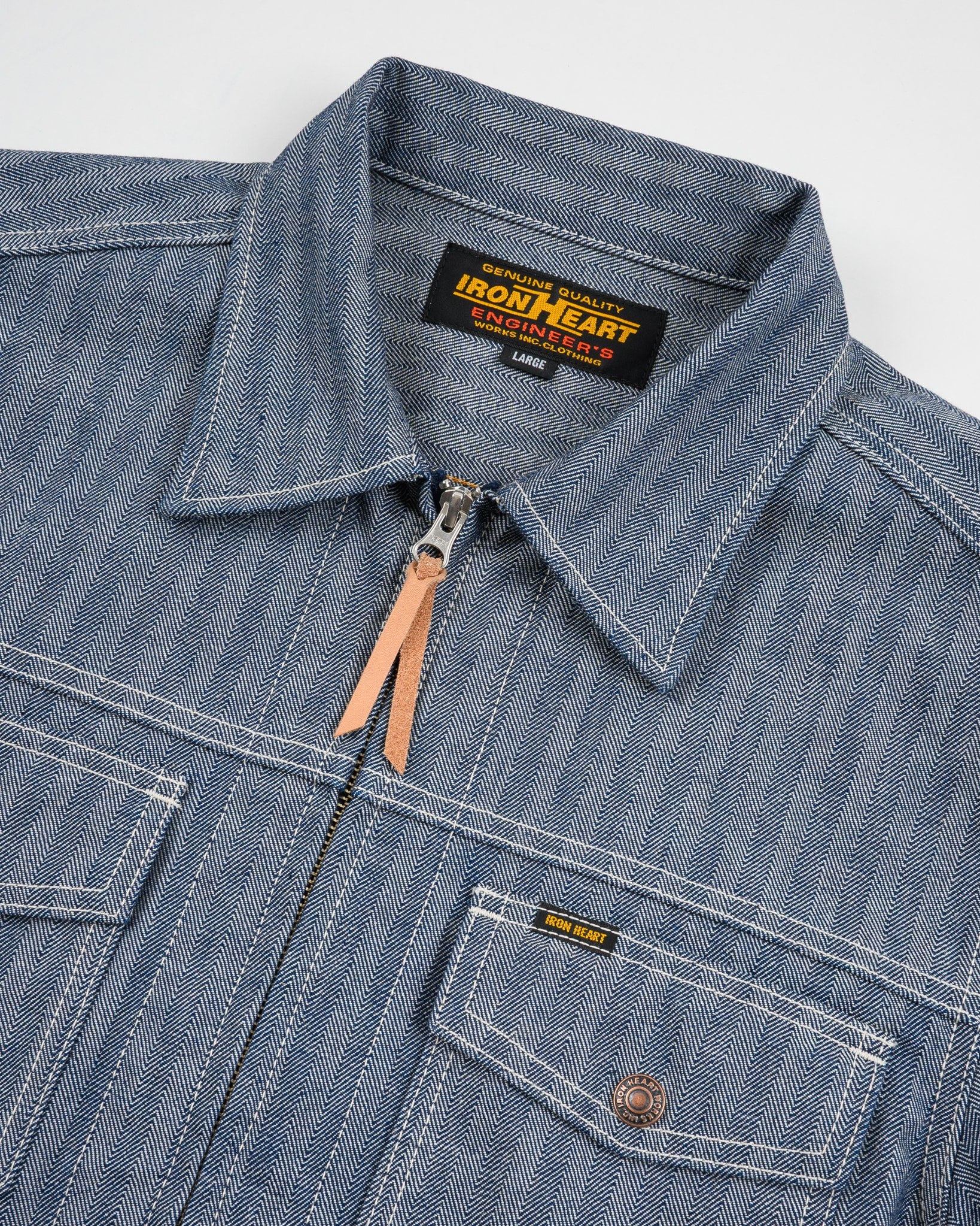10.5oz Herringbone Work Jacket - Indigo (IHJ-164-BLU) Size Large
