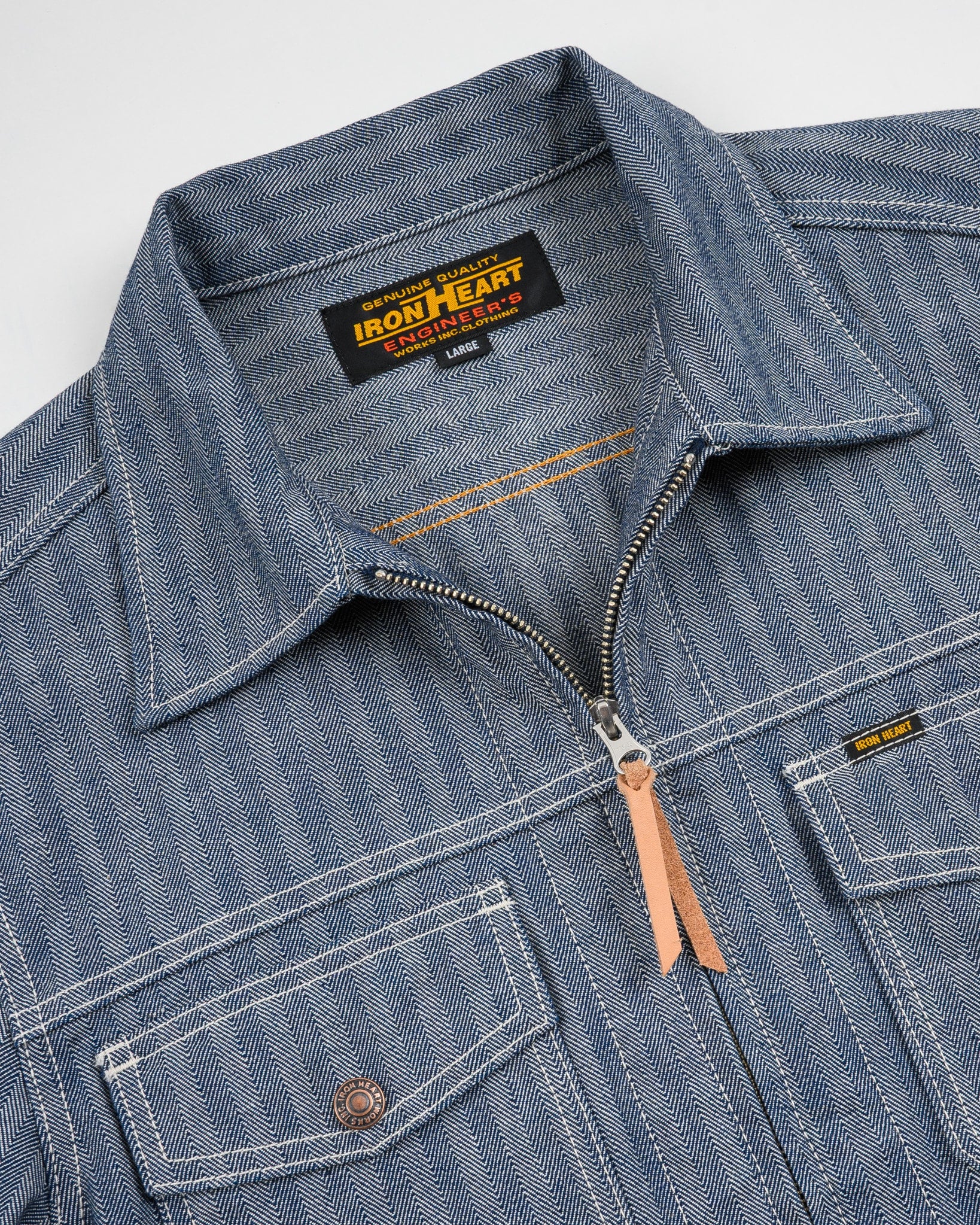 10.5oz Herringbone Work Jacket - Indigo (IHJ-164-BLU) Size Large